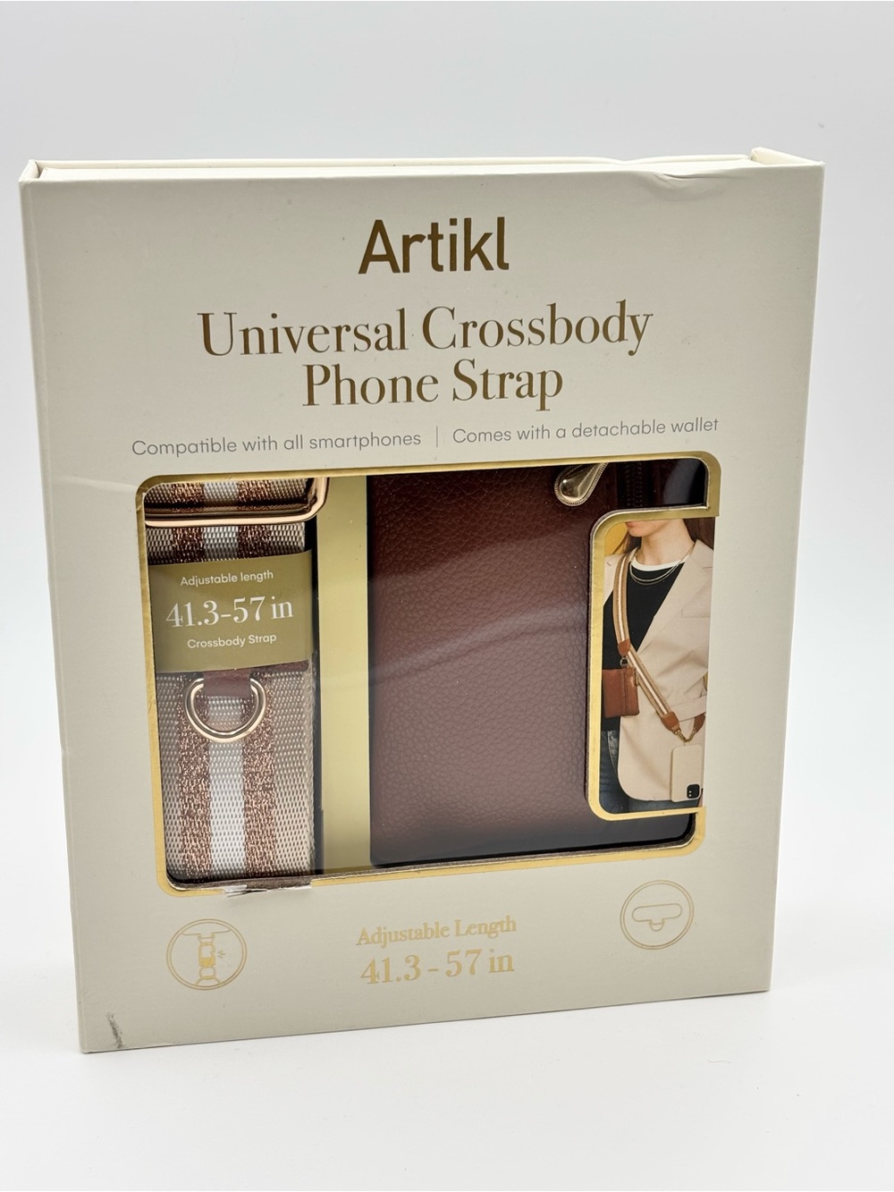 Artikl Universal Crossbody Phone Strap with Detachable Wallet Brown Gold NEW
